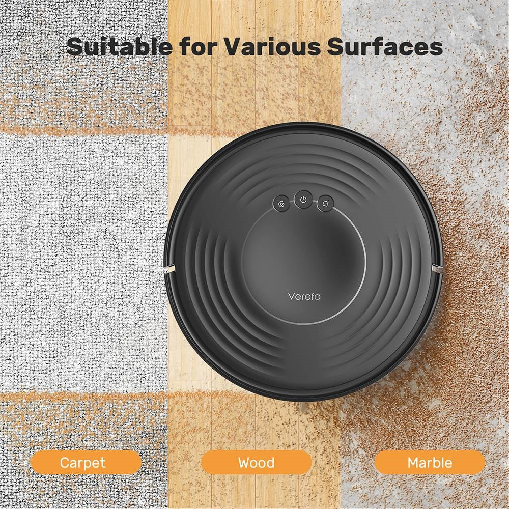 Verefa V60m Lite Robot Vacuum Cleaner, 2700Pa Max Suction, 2 in 1 Vacuuming Mopping, 250ml Dust Box, Max 150 Mins Runtime, App/Voice Control - Black