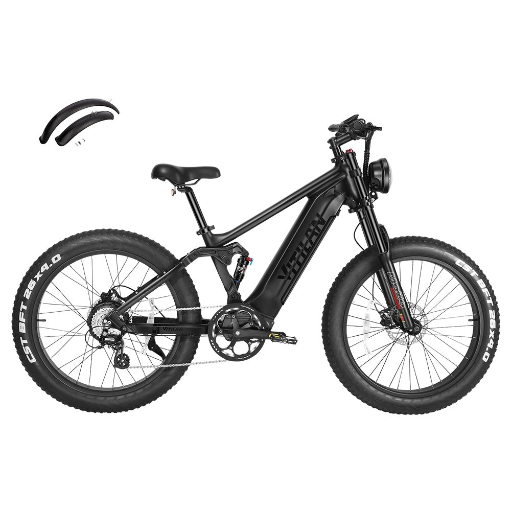 Vitilan T7 Mountain Electric Bike, 26*4.0-inch CST Fat Tires 750W Bafang Motor 48V 20Ah Battery 45 k/h Max Speed 100-120 km Range Backlit LCD Display Front & Rear Hydraulic Disc Brakes SHIMANO 8-Speed - Black