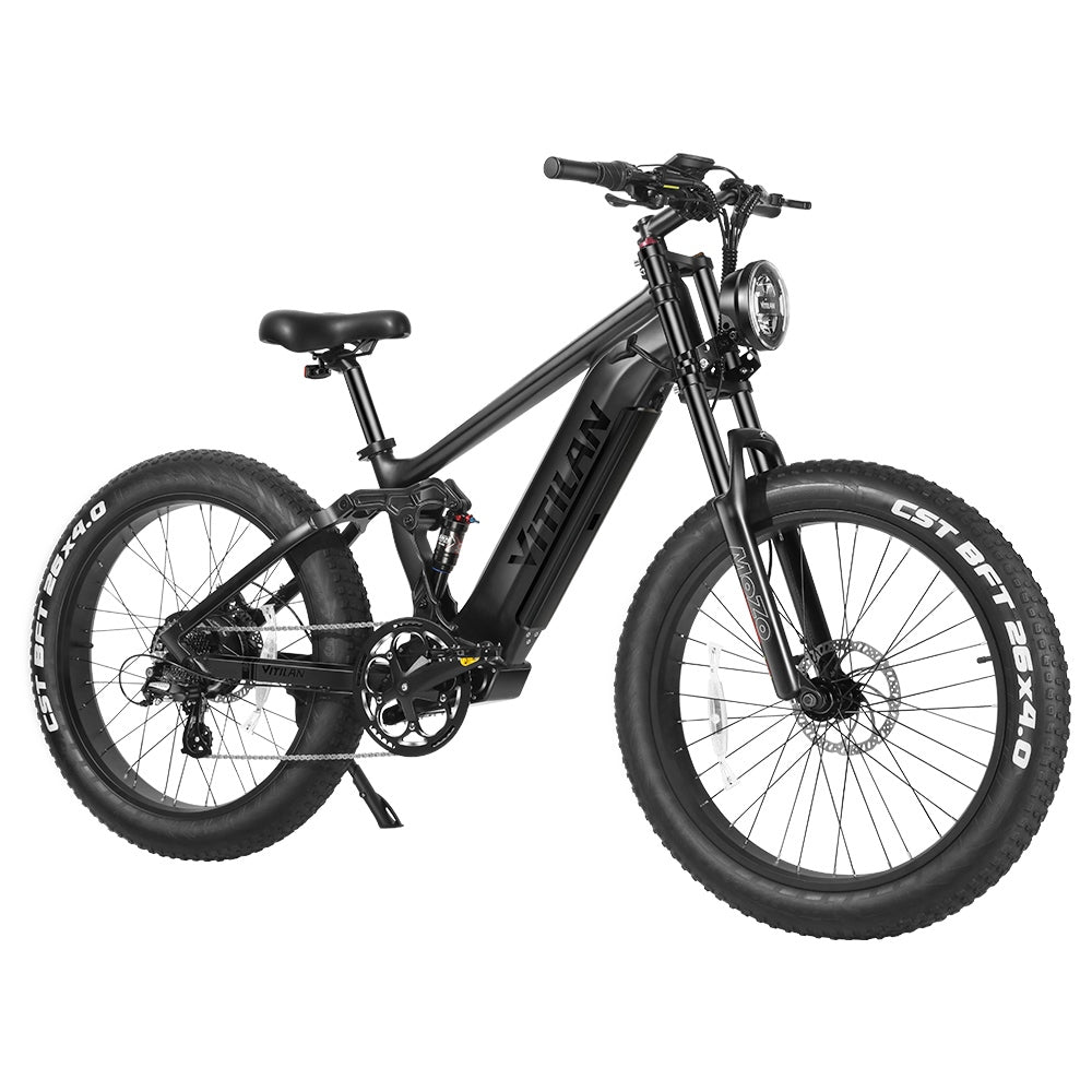 Vitilan T7 Mountain Electric Bike, 26*4.0-inch CST Fat Tires 750W Bafang Motor 48V 20Ah Battery 45 k/h Max Speed 100-120 km Range Backlit LCD Display Front & Rear Hydraulic Disc Brakes SHIMANO 8-Speed - Black