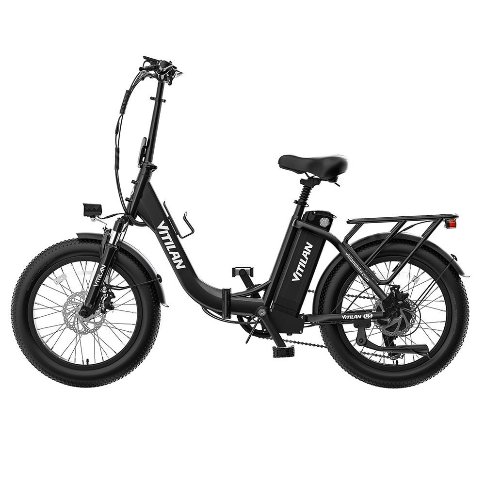 Vitilan U3 Electric Bike, 750W Motor, 48V 13AH Battery, 20*3.0-inch Tires, 45km/h Max Speed, 65km Max Range, Mechanical Disc Brake, Suspension Front Fork, Shimano 7 Speed, LCD Display - Black