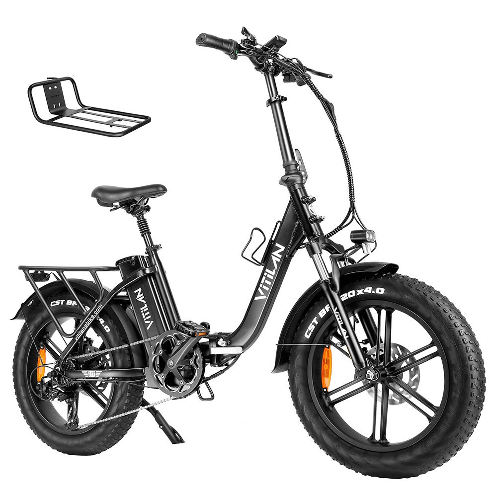 Vitilan U7 2.0 Foldable Electric Bike, 20*4.0-inch Fat Tire 750W Motor 48V 20Ah Removable LG Lithium Battery 28mph Max Speed 50-65miles Range Dual Suspension System Hydraulic Disc Brake - Black
