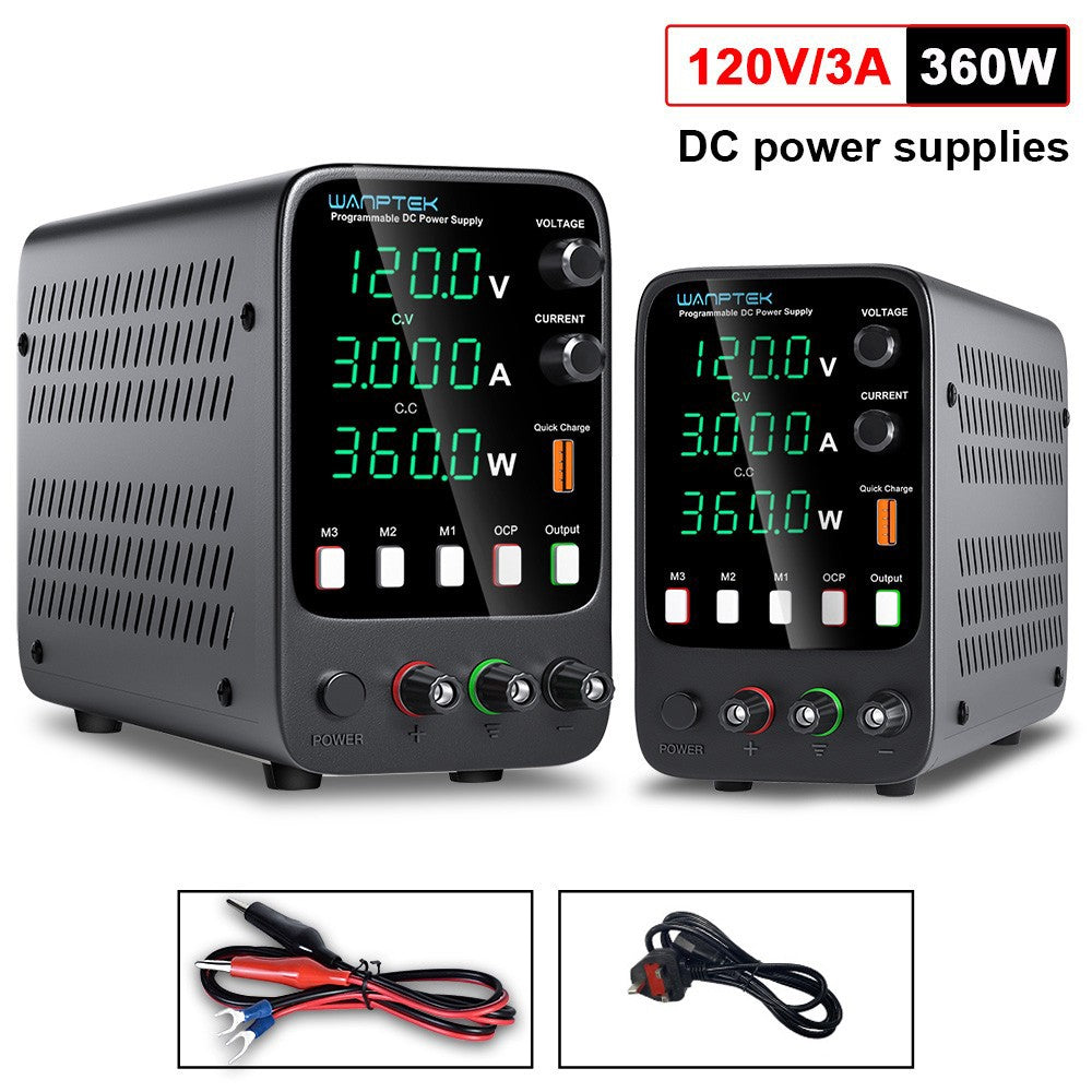WANPTEK APS1203H Programmable Regulated DC Power Supply, 120V 3A, Storage Memory Function, Encoder Adjustment, USB Fast Charge, 4-Digit Display, Low Ripple, Cooling Fan - UK Plug