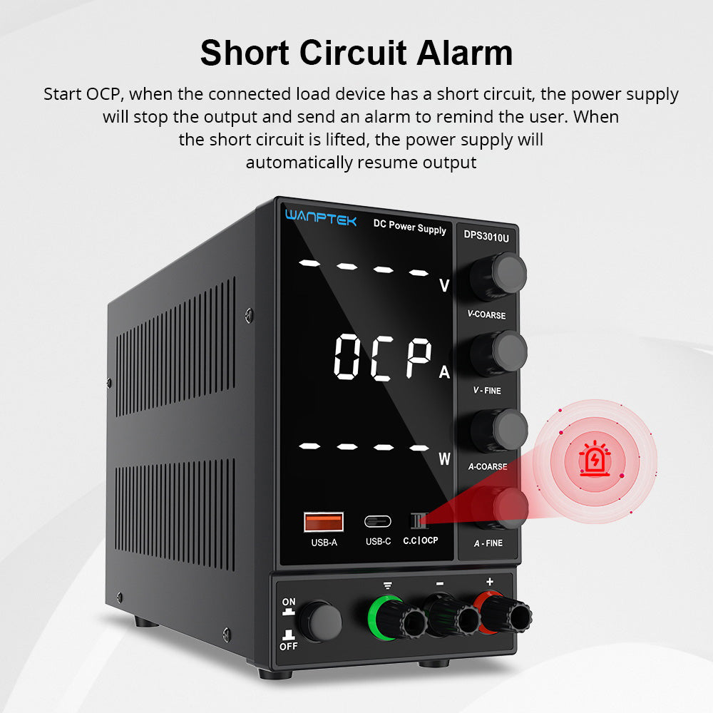 WANPTEK DPS3010U Solid-state Adjustable Regulated DC Power Supply, 30V 10A, Encoder Adjustment, USB Type-C Fast Charge, 4-Digit Display, Low Ripple, Low Noise, Cooling Fan Black - UK Plug