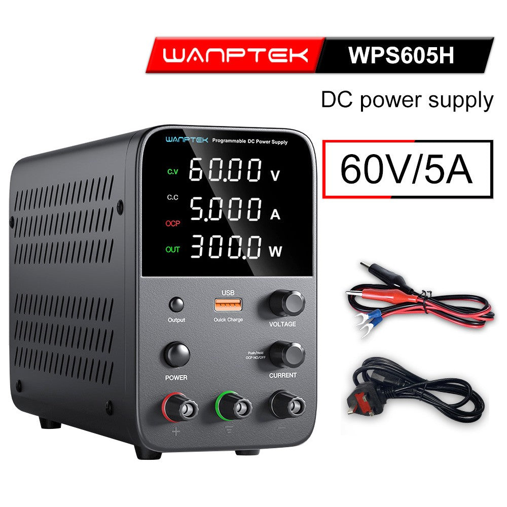 WANPTEK WPS605 Programmable Regulated DC Power Supply, 60V 5A, Encoder Adjustment, USB Fast Charge, Intelligent Temperature Control, 4-Digit Display, Low Ripple, Low Noise Black - UK Plug