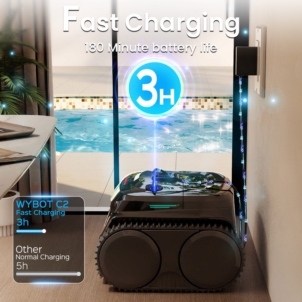 WYBOT C2 Cordless Pool Robot Vacuum, Wall and Waterline Cleaning, Dual Cleaning Filtration, for Inground Pools Up to 1614Sq.ft, Black Green