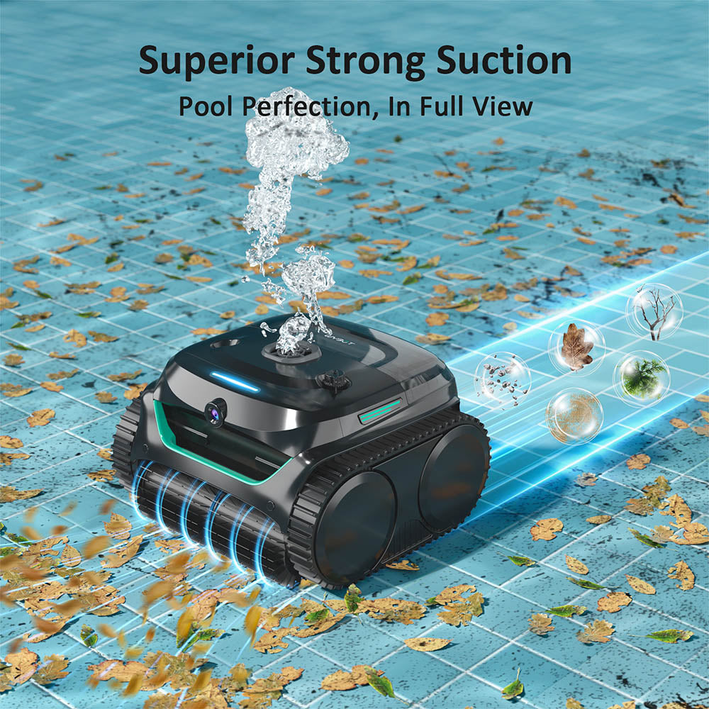 WYBOT C2 Vision Cordless Pool Robot Vacuum, Debris Detection with AI Camera, 8-in-1 Master Cleaning, Two-Layer Filtration, Brushless Motors for Powerful Suction, for Pools up to 1940Sq.ft, Black Green