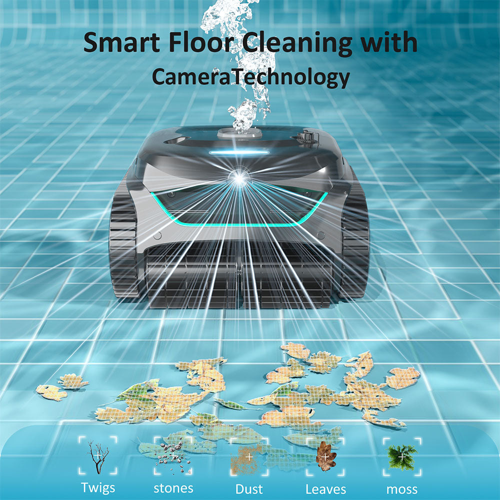 WYBOT C2 Vision Cordless Pool Robot Vacuum, Debris Detection with AI Camera, 8-in-1 Master Cleaning, Two-Layer Filtration, Brushless Motors for Powerful Suction, for Pools up to 1940Sq.ft, Black Green