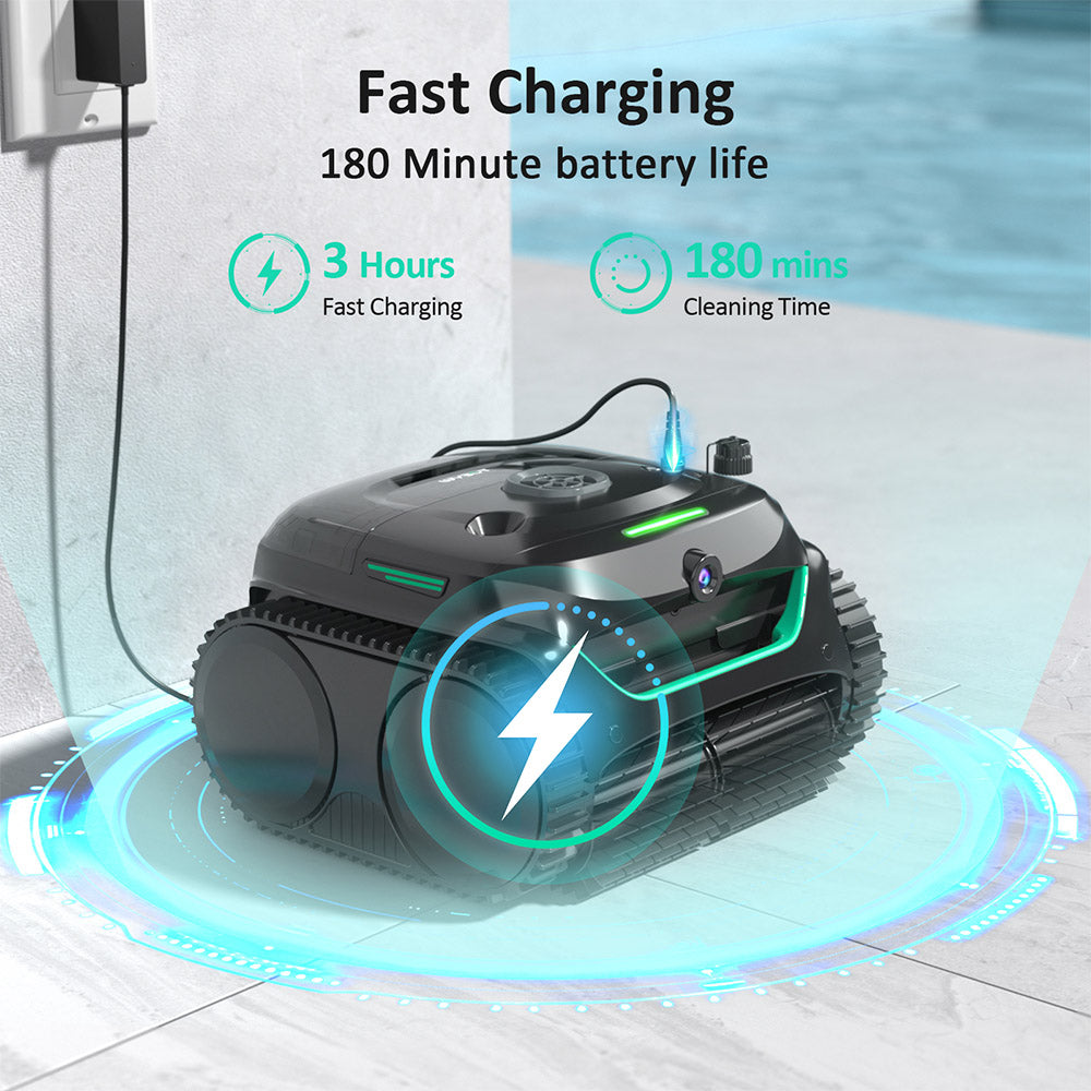 WYBOT C2 Vision Cordless Pool Robot Vacuum, Debris Detection with AI Camera, 8-in-1 Master Cleaning, Two-Layer Filtration, Brushless Motors for Powerful Suction, for Pools up to 1940Sq.ft, Black Green