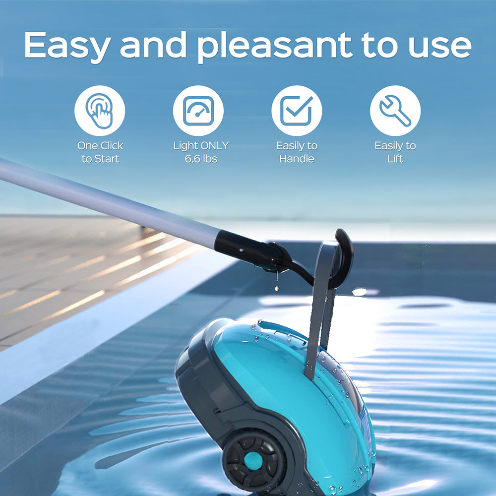WYBOT WY1102 Cordless Pool Robot Vacuum, Dual Motor, Max 50min Runtime, Up to 525sq.ft, for Flat-bottom Pools, Blue