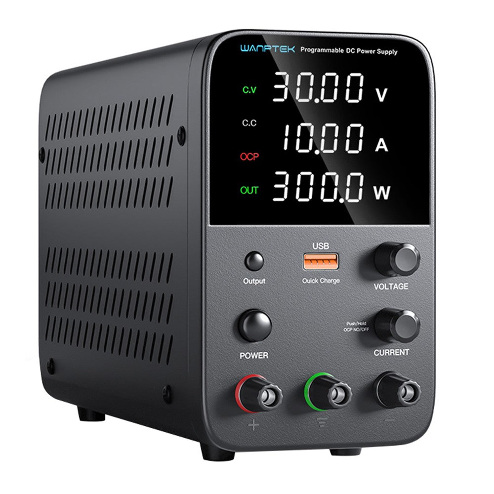 WANPTEK WPS3010 Programmable Regulated DC Power Supply, 30V 10A, Encoder Adjustment, USB Fast Charge, Intelligent Temperature Control, 4-Digit Display, Low Ripple, Low Noise Black - US Plug