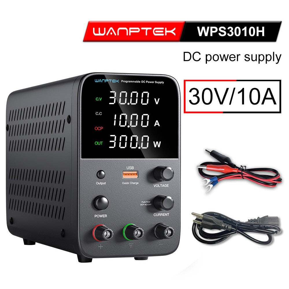 WANPTEK WPS3010 Programmable Regulated DC Power Supply, 30V 10A, Encoder Adjustment, USB Fast Charge, Intelligent Temperature Control, 4-Digit Display, Low Ripple, Low Noise Black - US Plug