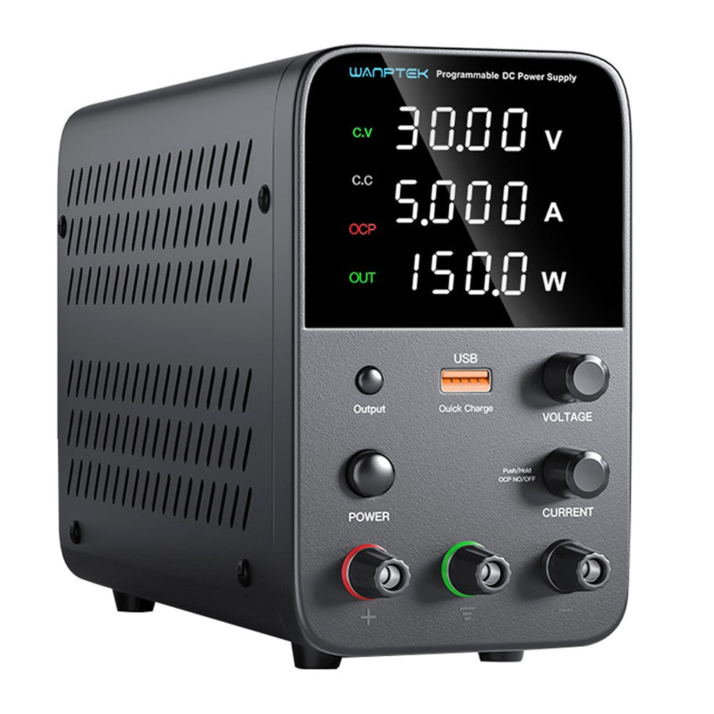 WANPTEK WPS305 Programmable Regulated DC Power Supply, 30V 5A, Encoder Adjustment, USB Fast Charge, Intelligent Temperature Control, 4-Digit Display, Low Ripple, Low Noise Black - EU Plug