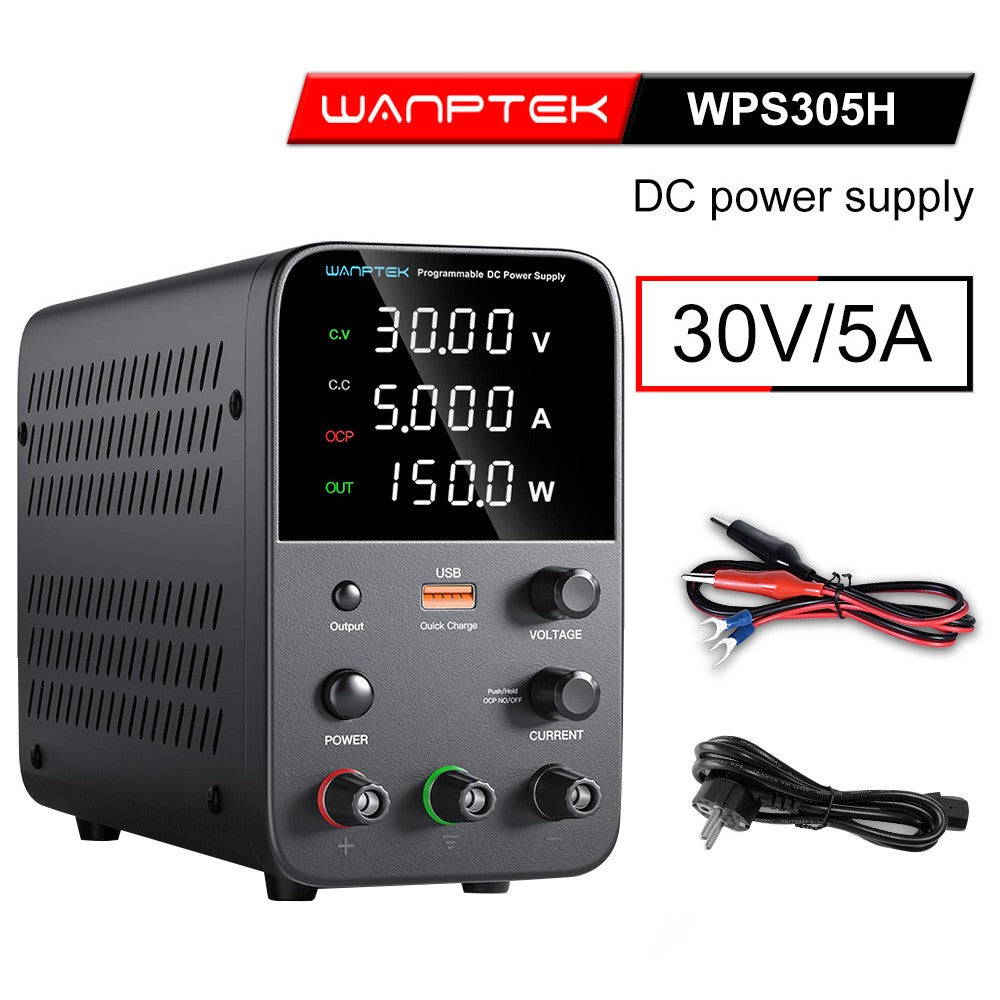 WANPTEK WPS305 Programmable Regulated DC Power Supply, 30V 5A, Encoder Adjustment, USB Fast Charge, Intelligent Temperature Control, 4-Digit Display, Low Ripple, Low Noise Black - EU Plug
