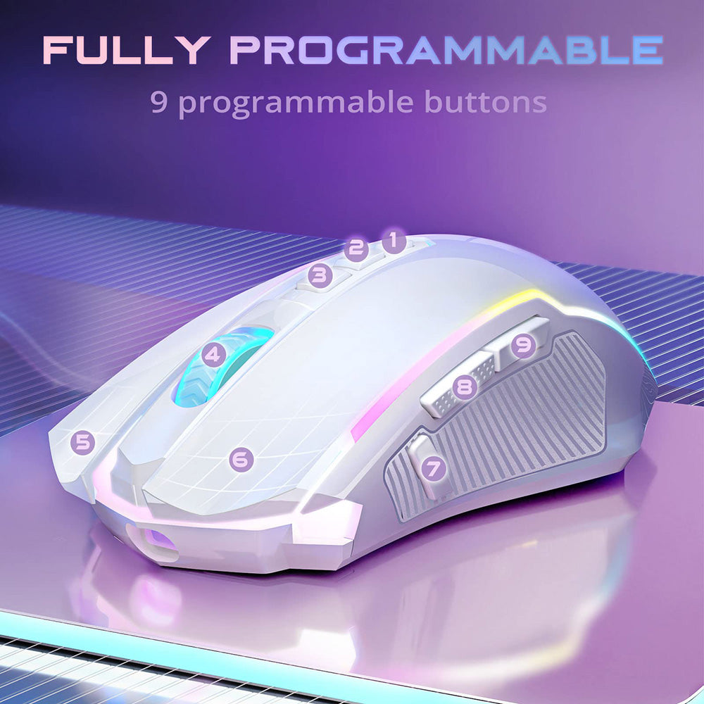Redragon M910-WS RANGER LITE RGB 2.4G Wireless/Wired Double Modes Gaming Mouse 8000 DPI with Rapid Fire Buttons -White