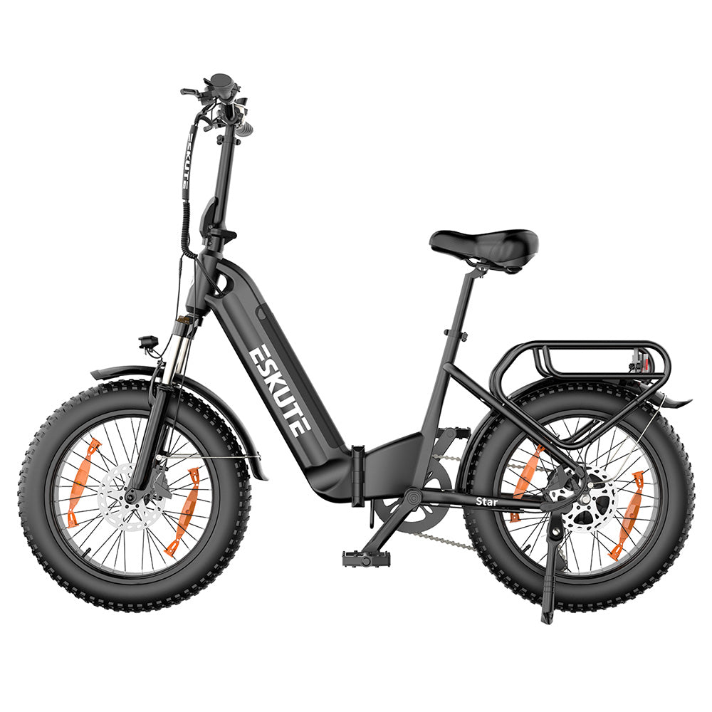 ESKUTE Star Folding Electric Bike 20*4.0 inch Fat Tire 250W Motor 25KM/H Max Speed 36V 25Ah Battery 100km Range Shimano 7-Speed Gear Hydraulic Disc Brakes - Black