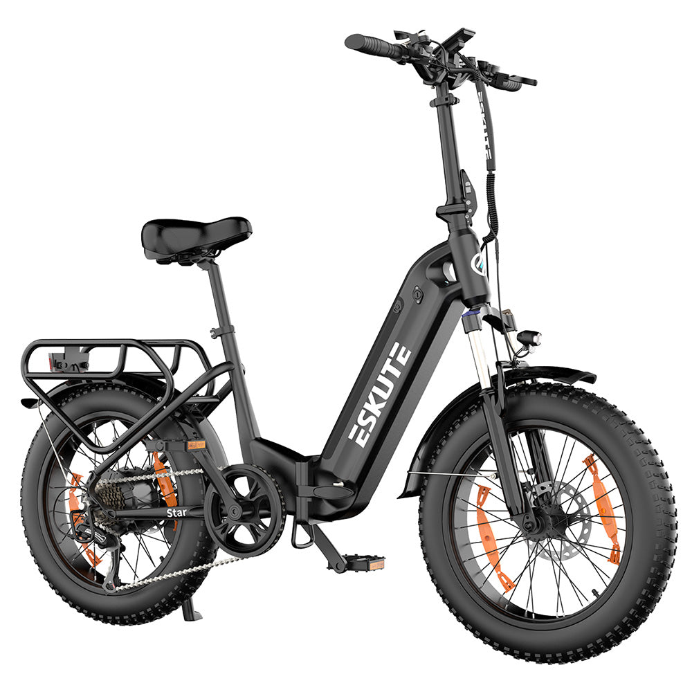 ESKUTE Star Folding Electric Bike 20*4.0 inch Fat Tire 250W Motor 25KM/H Max Speed 36V 25Ah Battery 100km Range Shimano 7-Speed Gear Hydraulic Disc Brakes - Black