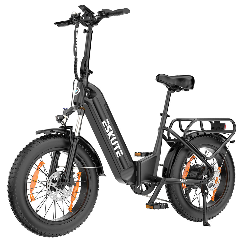 ESKUTE Star Folding Electric Bike 20*4.0 inch Fat Tire 250W Motor 25KM/H Max Speed 36V 25Ah Battery 100km Range Shimano 7-Speed Gear Hydraulic Disc Brakes - Black