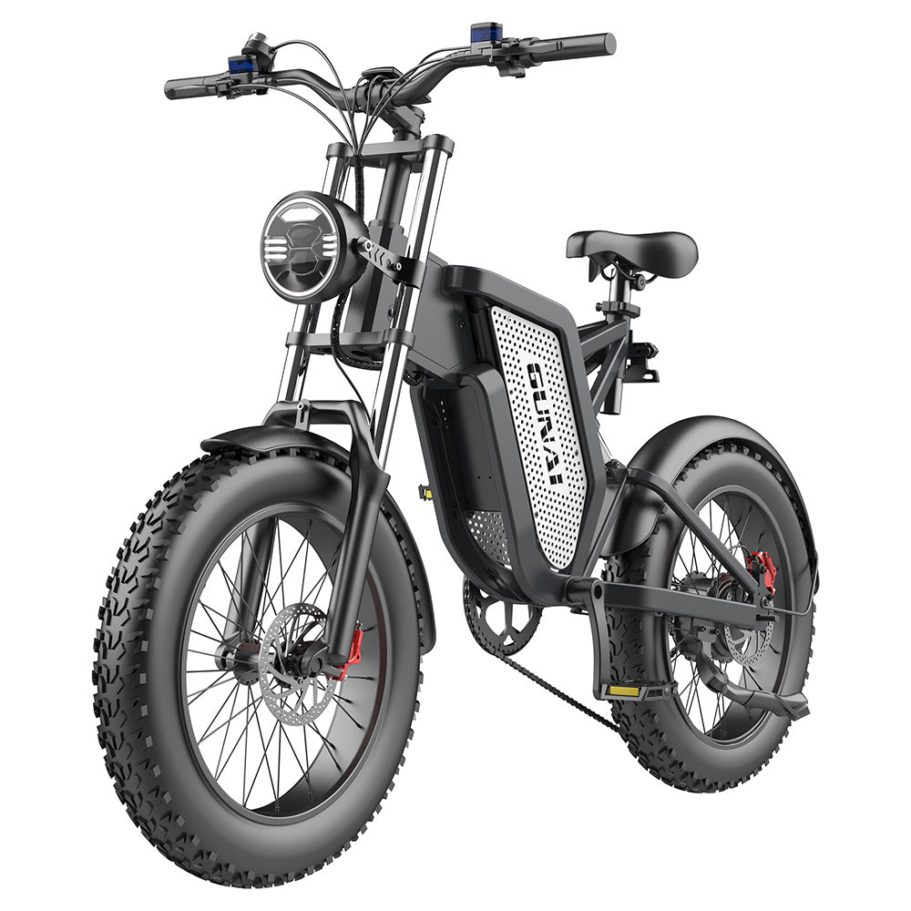 GUNAI MX25 Electric Mountain Bike 20*4.0 Inch Fat Tires 1000W Brushless Motor 50Km/h Max Speed 48V 25Ah Battery Shimano 7-Speed 75KM Mileage Range 200KG Payload Electric Bicycle - Black