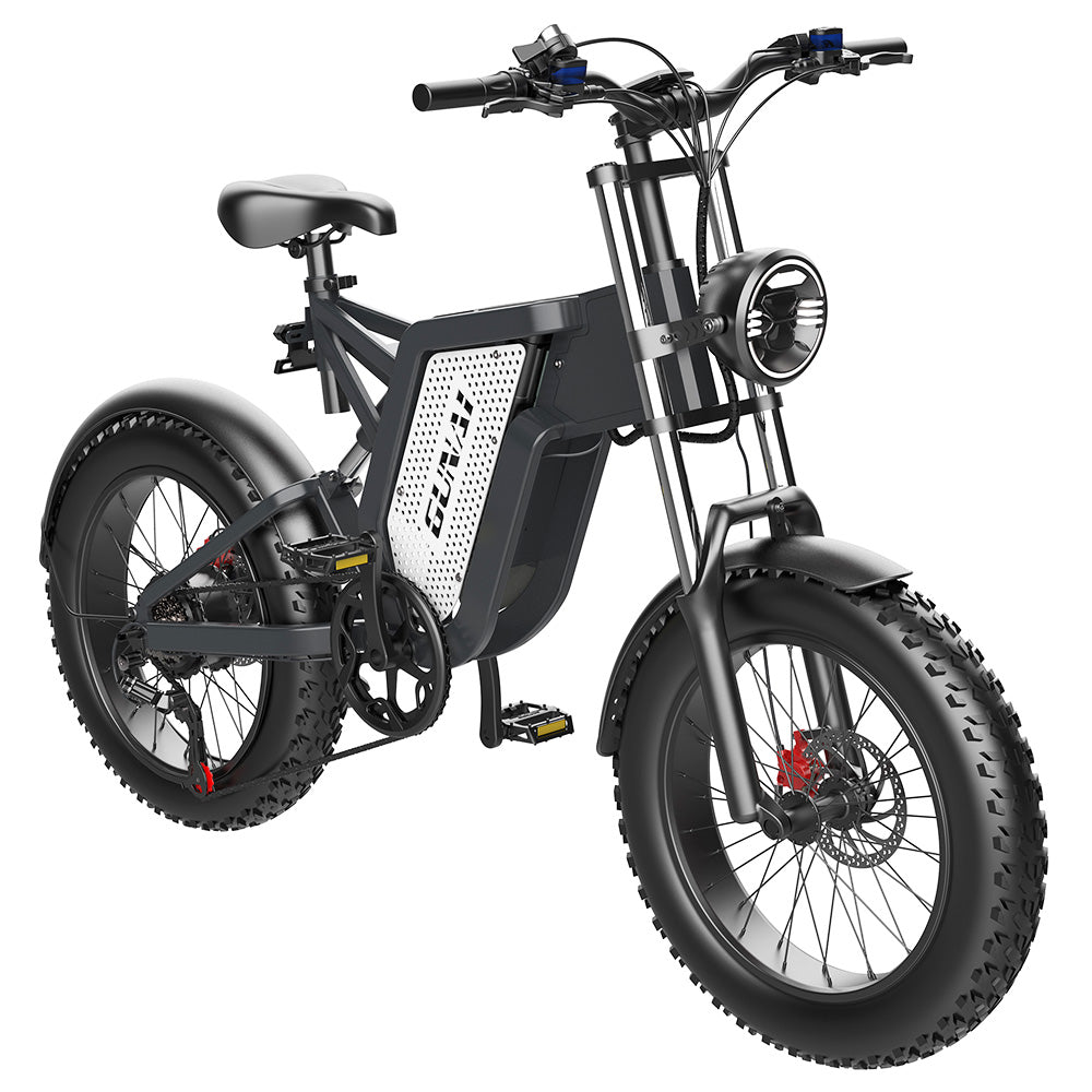 GUNAI MX25 Electric Mountain Bike 20*4.0 Inch Fat Tires 1000W Brushless Motor 50Km/h Max Speed 48V 25Ah Battery Shimano 7-Speed 75KM Mileage Range 200KG Payload Electric Bicycle - Black