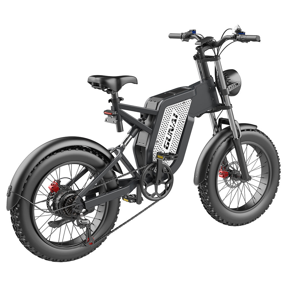 GUNAI MX25 Electric Mountain Bike 20*4.0 Inch Fat Tires 1000W Brushless Motor 50Km/h Max Speed 48V 25Ah Battery Shimano 7-Speed 75KM Mileage Range 200KG Payload Electric Bicycle - Black