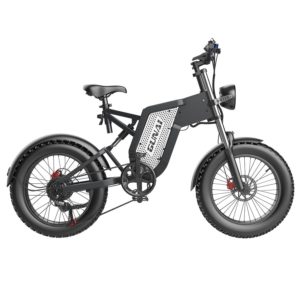 GUNAI MX25 Electric Mountain Bike 20*4.0 Inch Fat Tires 1000W Brushless Motor 50Km/h Max Speed 48V 25Ah Battery Shimano 7-Speed 75KM Mileage Range 200KG Payload Electric Bicycle - Black