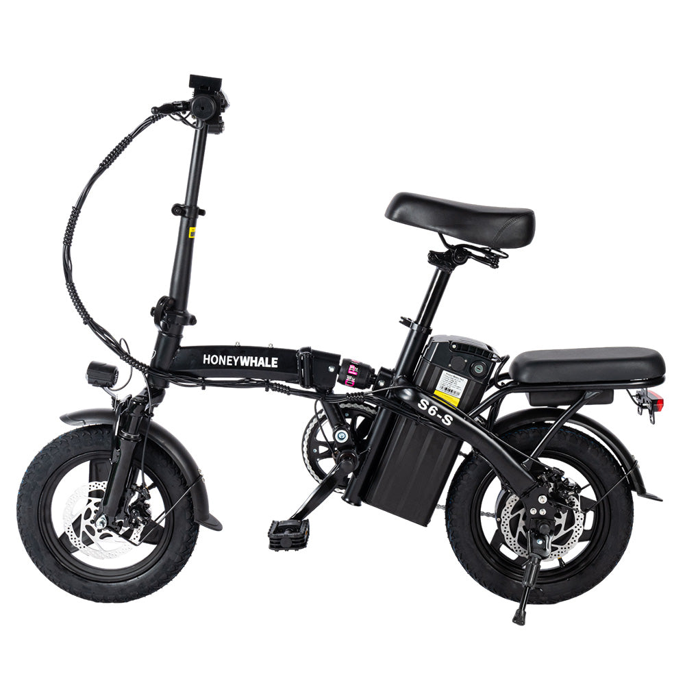 HONEYWHALE S6-S 14-inch Folding Electric Bike 250W Motor 48V 10.4Ah Battery 25km/h Front and Middle Suspension Damping Dual Disc Brake LCD Monitor 30-40km Range in Pure power mode - Black
