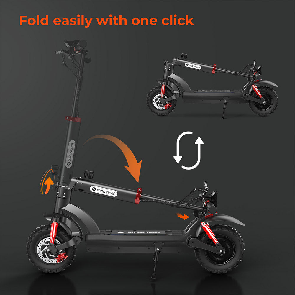 isinwheel GT2 Off-road Electric Scooter, 800W Motor, 48V 15Ah Battery, 11-inch Pneumatic Tires, 45km/h Max Speed, 45km Max Range, Disc Brake, Quadruple Shock Absorber - Black
