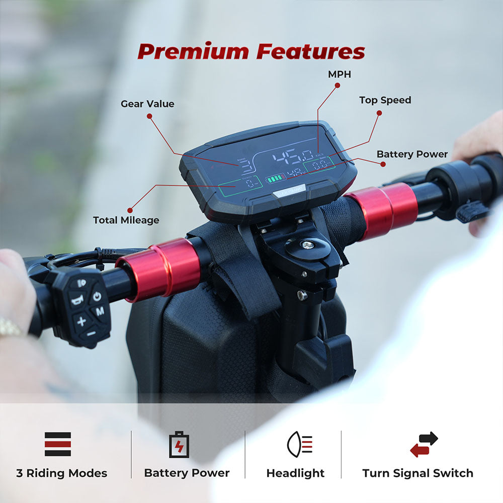 isinwheel GT2 Off-road Electric Scooter, 800W Motor, 48V 15Ah Battery, 11-inch Pneumatic Tires, 45km/h Max Speed, 45km Max Range, Disc Brake, Quadruple Shock Absorber - Black