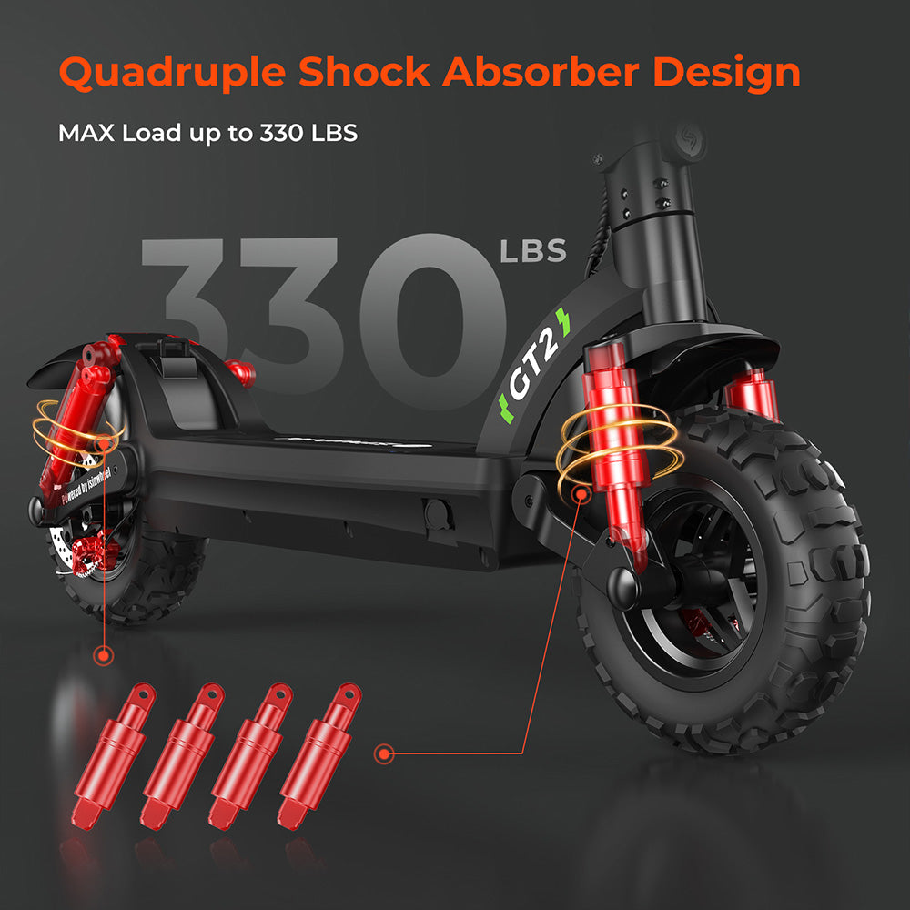 isinwheel GT2 Off-road Electric Scooter, 800W Motor, 48V 15Ah Battery, 11-inch Pneumatic Tires, 45km/h Max Speed, 45km Max Range, Disc Brake, Quadruple Shock Absorber - Black