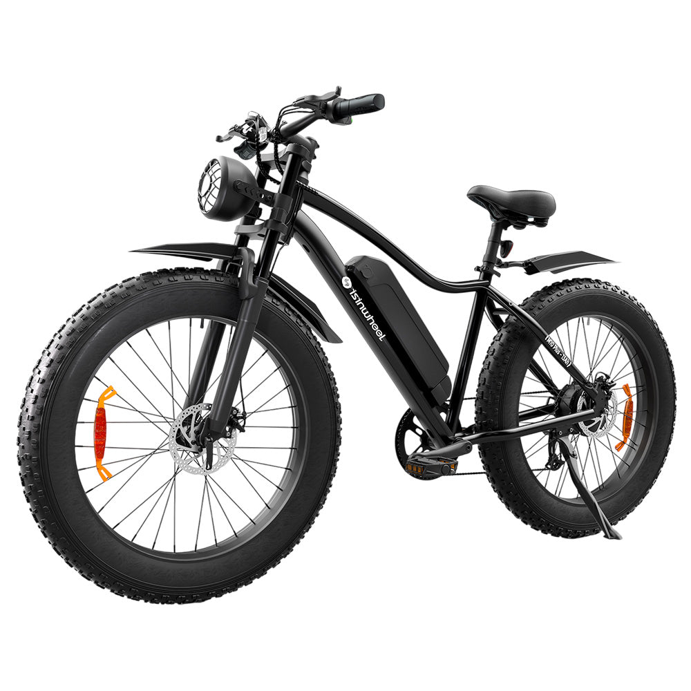 isinwheel M10 Plus Electric Bike, 250W Motor, 48V 13Ah Battery, 26*4.0 inch Tires, 25km/h Max Speed, 100km Range, Front & Rear Disc Brakes, 7 Speed Transmission, Full Suspension - Black