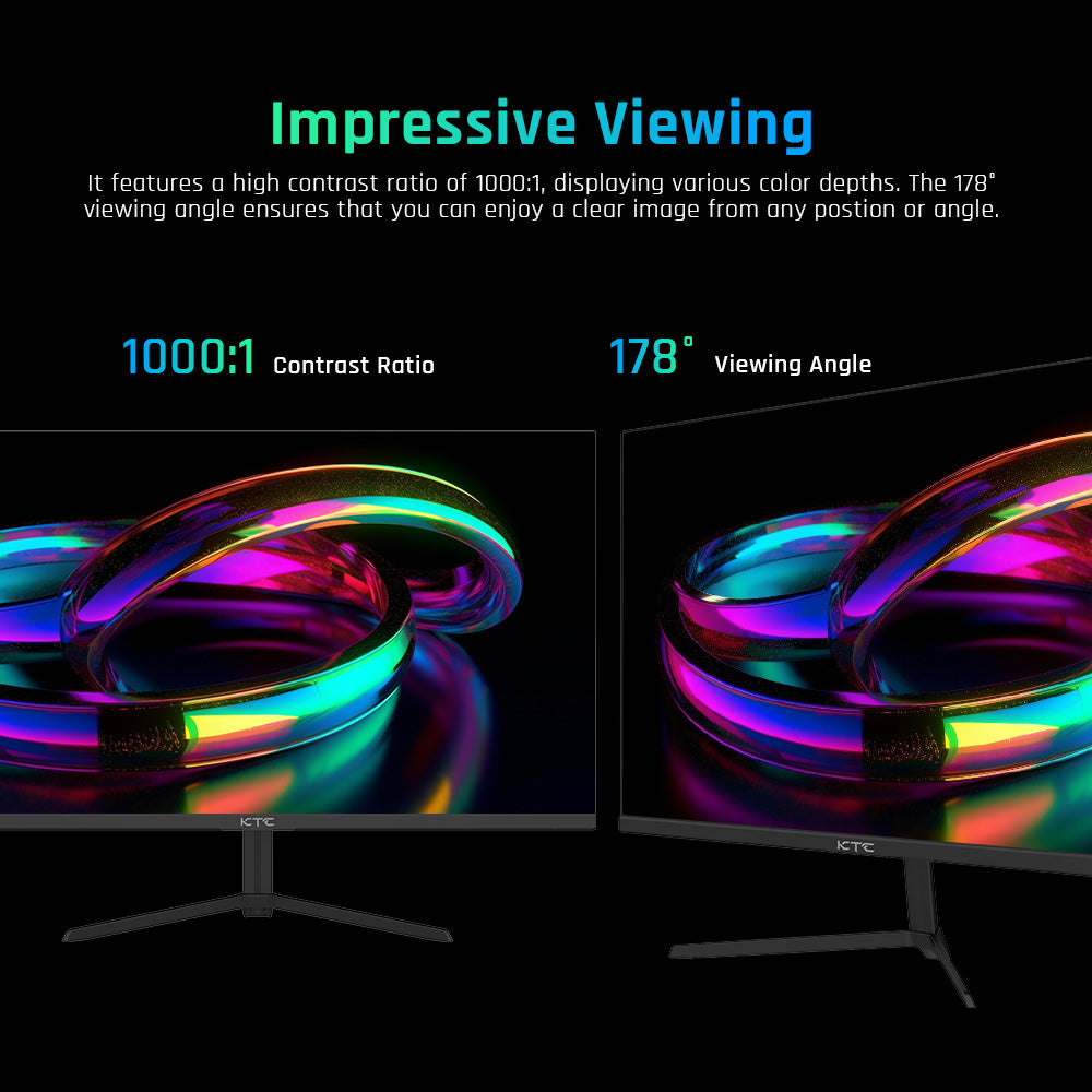 KTC H24T09P Gaming Monitor, 24 Inch 1920x1080 16:9 FHD 165Hz ELED Fast IPS Panel Screen, HDR10 1ms MPRT Response Time Low-blue Compatible with FreeSync G-Sync, 2xHDMI2.0 2xDP1.2 Audio VESA Displayer