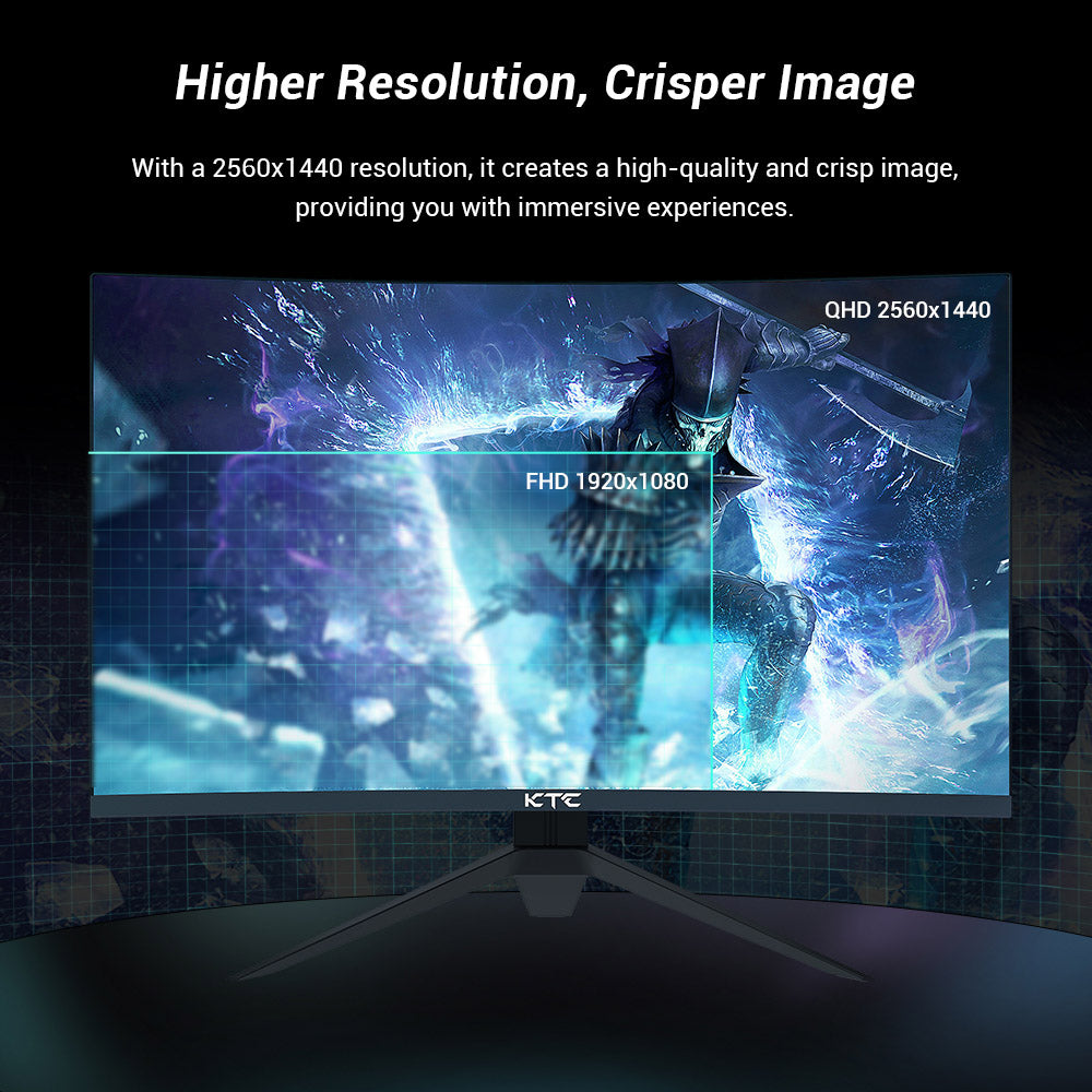 KTC H27S17 27-inch 1500R Curved Gaming Monitor QHD 2560x1440 16:9 ELED 180Hz 120% sRGB 4000:1 Contrast Ratio 1ms MPRT Response Time Low Motion Blur Compatible with FreeSync G-Sync USB 2xHDMI2.0 2xDP1.4 Audio Out VESA Mount
