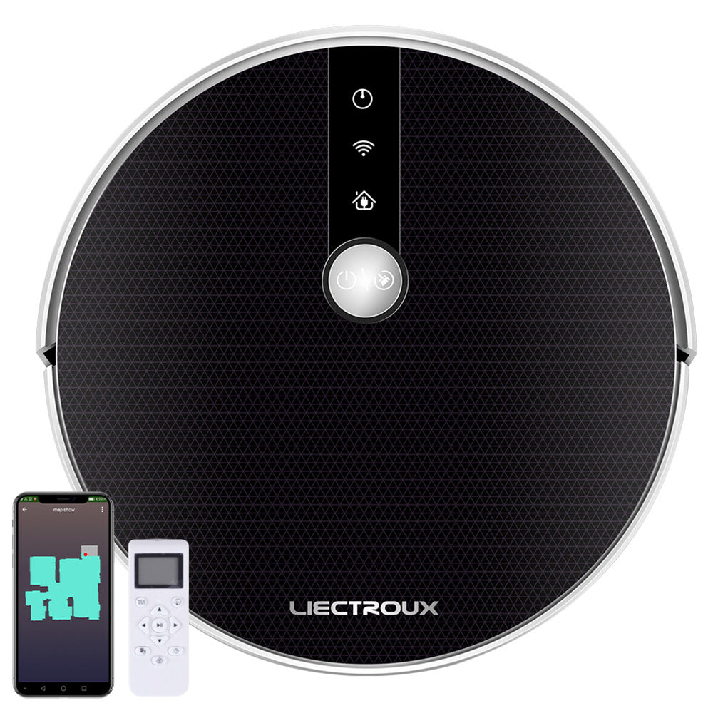 Liectroux C30B Robot Vacuum Cleaner 6000Pa Suction with AI Map Navigation 2500mAh Battery Smart Partition Electric Water Tank APP Control - Black