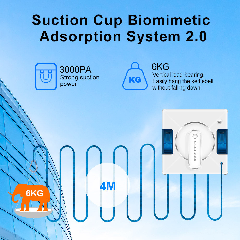 Liectroux YW509 Robot Window Vacuum Cleaner, Double Water Spray, 3000Pa Suction Power, Laser Sensor Anti-fall, 3 Cleaning Modes, Intelligent Path Planning, Low Noise, Remote Control - White