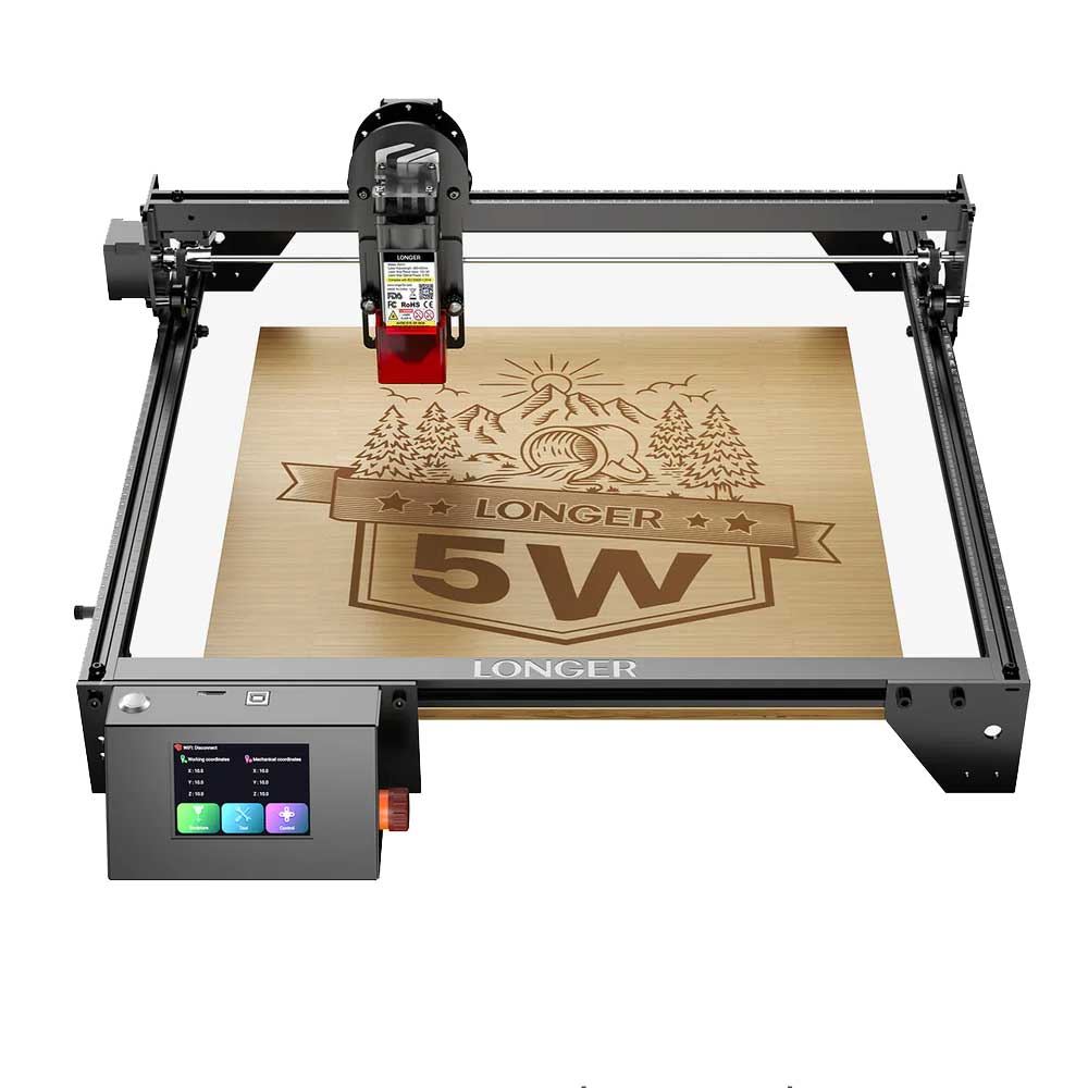 LONGER RAY5 5W Laser Engraver, 32-Bit Chipset, WIFI Connection, 3.5" Touch Screen & Offline Carving, 0.08x0.08mm Spot, 10000mm/min Max Speed, 400mmx400mm