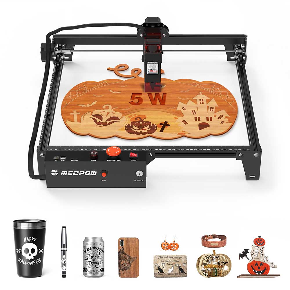 Mecpow X3 Laser Engraver, 5W Laser Power, Fixed-Focus, 0.01mm Accuracy, 10000 mm/min Engraving Speed, Safety Lock, Emergency Stop, Flame Detection, Gyroscope Sensor, 410x400mm