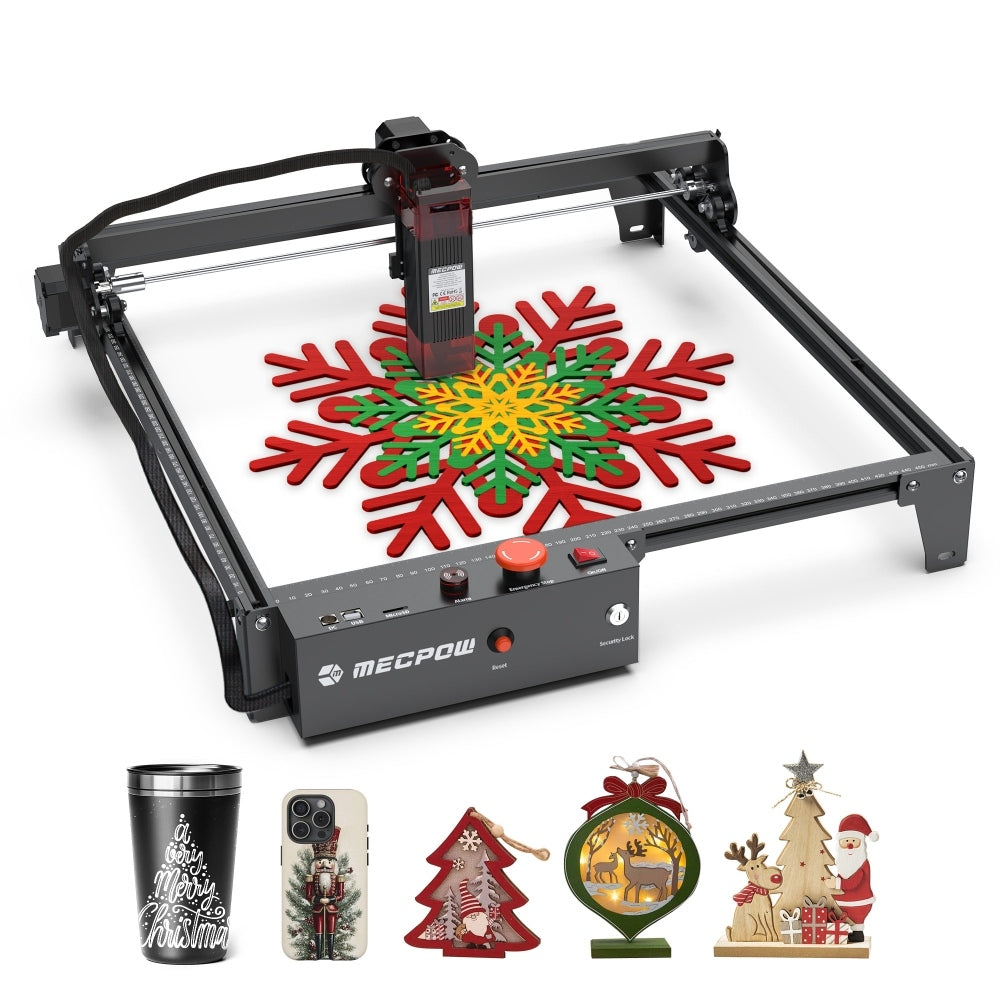Mecpow X3 Laser Engraver, 5W Laser Power, Fixed-Focus, 0.01mm Accuracy, 10000 mm/min Engraving Speed, Safety Lock, Emergency Stop, Flame Detection, Gyroscope Sensor, 410x400mm