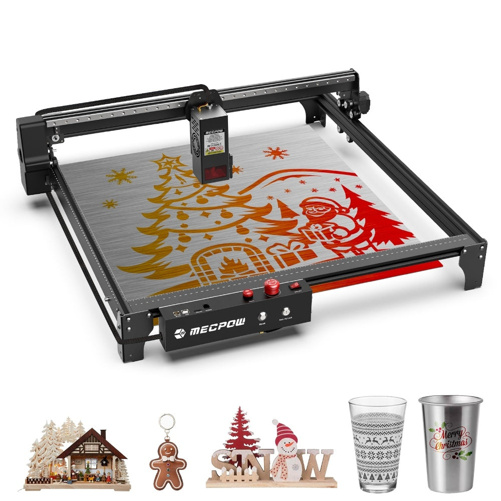 Mecpow X5 Pro Laser Engraver Cutter, 33W Laser Power, Auto Air Assist, 0.08x0.1mm Laser Spot, 28000mm/min Engraving Speed, Safety Lock, Emergency Stop, Flame Detection, Offline Engraving, 600x600mm