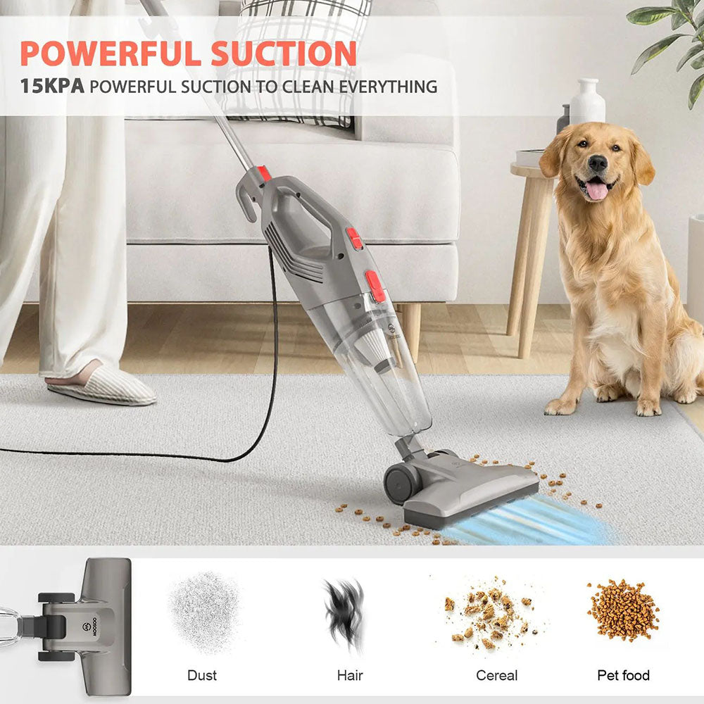 MOOSOO LT450 4-in-1 Corded Stick Vacuum Cleaner, 15kPa Powerful Suction, 0.8L Dust Cup, 4 Stages Filtration, Self-standing