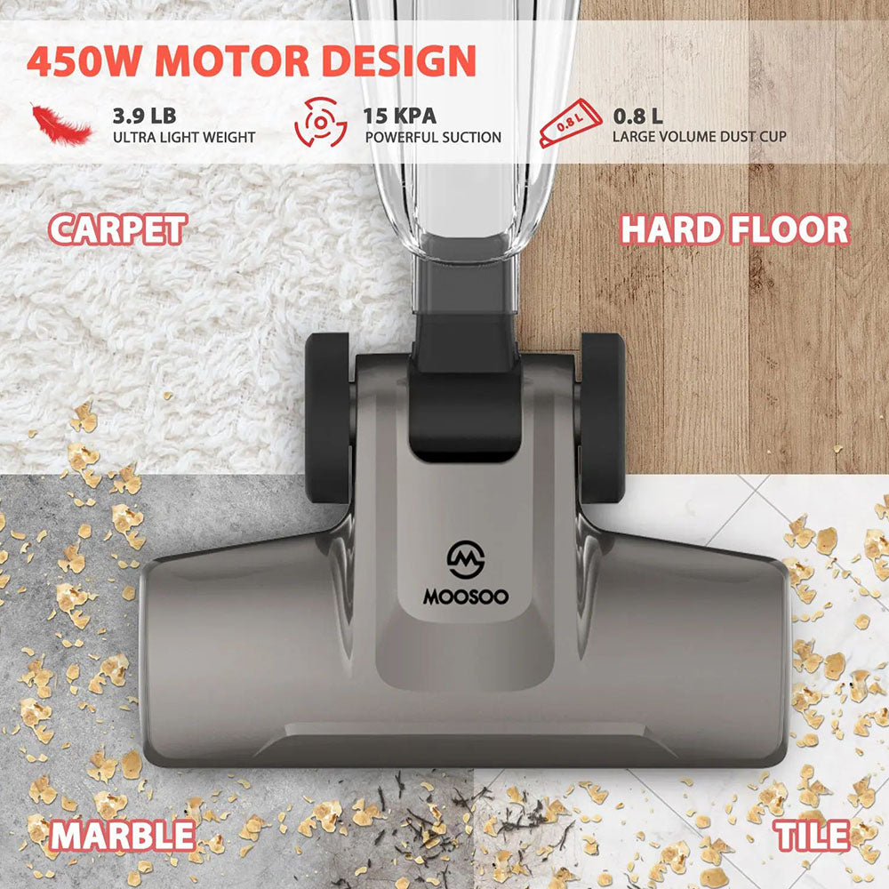MOOSOO LT450 4-in-1 Corded Stick Vacuum Cleaner, 15kPa Powerful Suction, 0.8L Dust Cup, 4 Stages Filtration, Self-standing