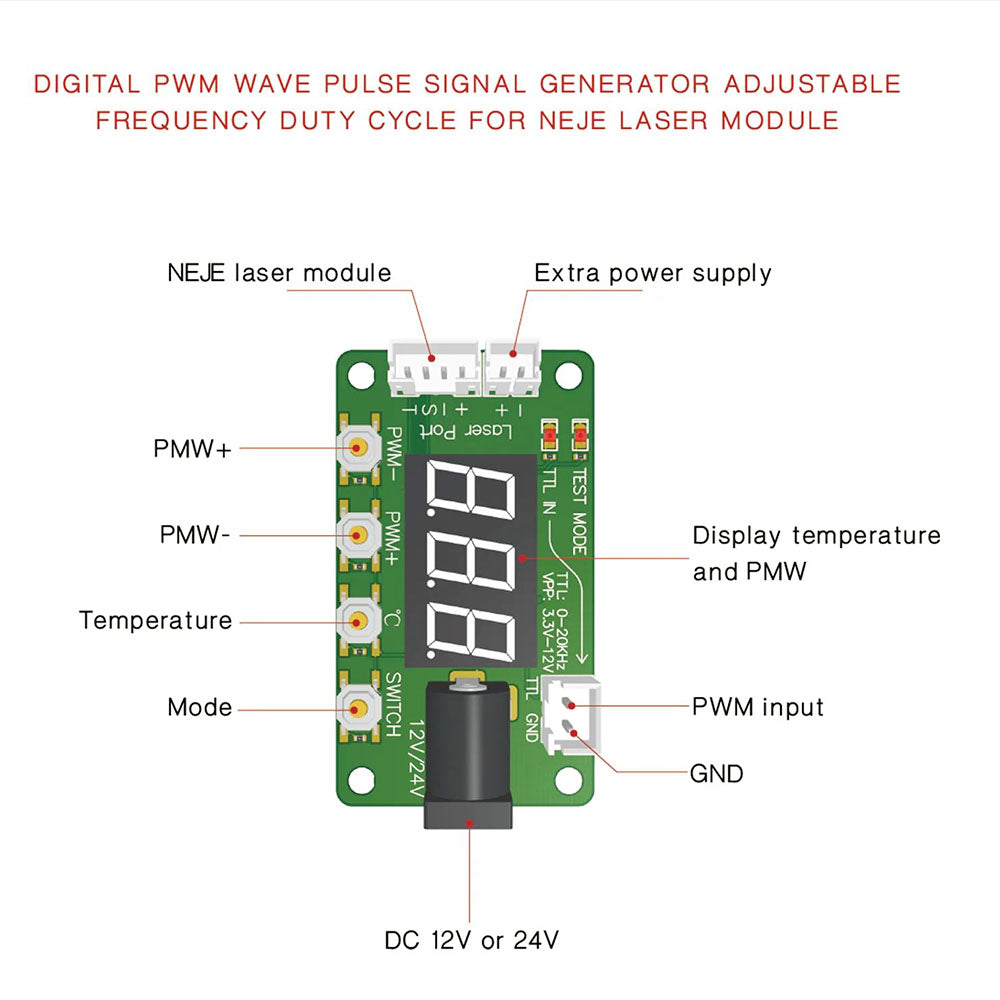 NEJE A40640 12W Laser Module Kit, 0.04*0.06mm Focus Spot, Metal Air Nozzle Module Radiator, FAC Tech 2 x Beam, 20mm Cutting Thickness
