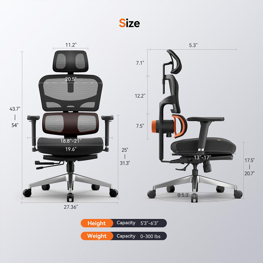 NEWTRAL NT002 Ergonomic Chair Adaptive Lower Back Support with Footrest 4 Recline Angle Adjustable Backrest Armrest Headrest 5 Positions to Lock Aluminum Alloy Base - Pro Version