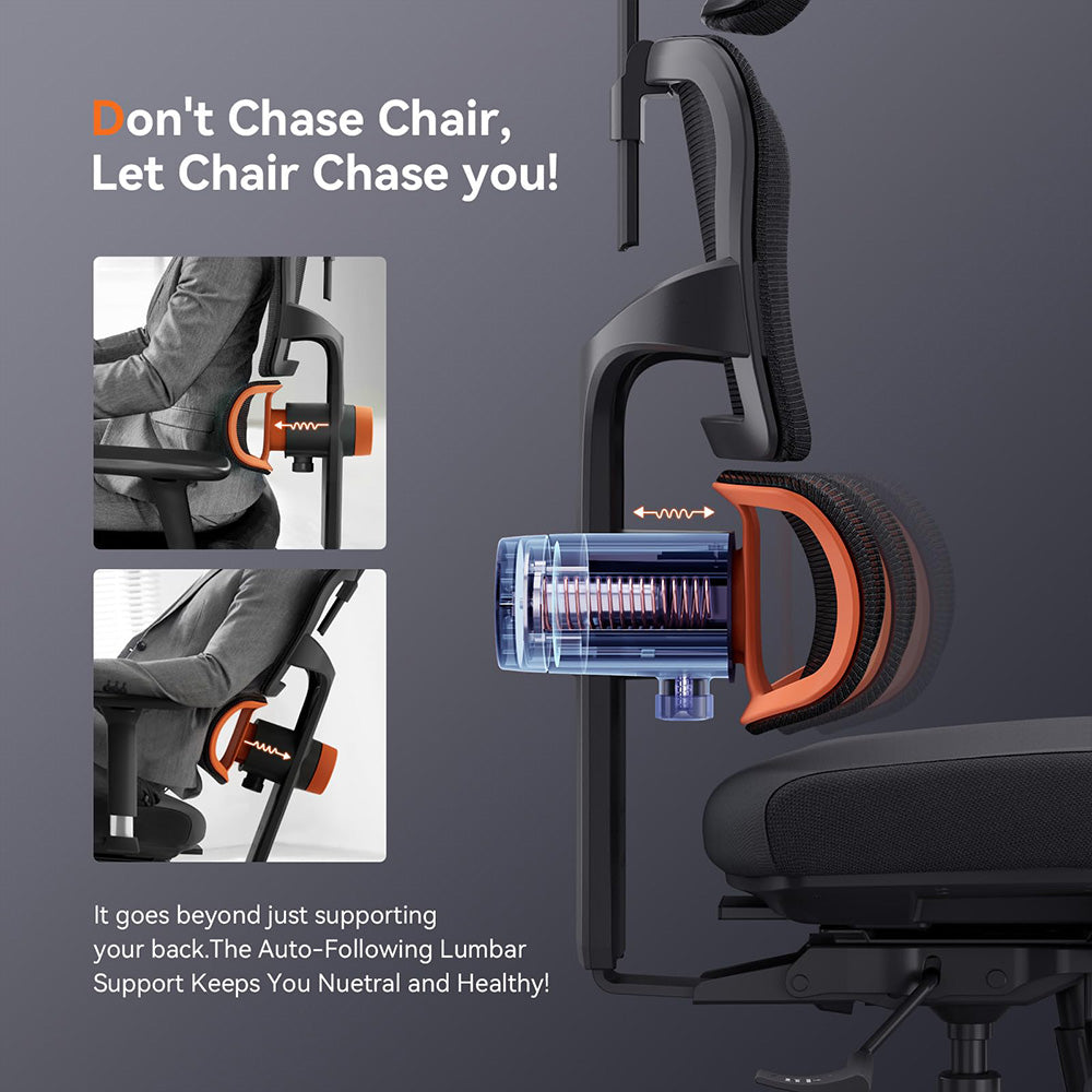 NEWTRAL NT002 Ergonomic Chair Adaptive Lower Back Support with Footrest 4 Recline Angle Adjustable Backrest Armrest Headrest 5 Positions to Lock Aluminum Alloy Base - Pro Version