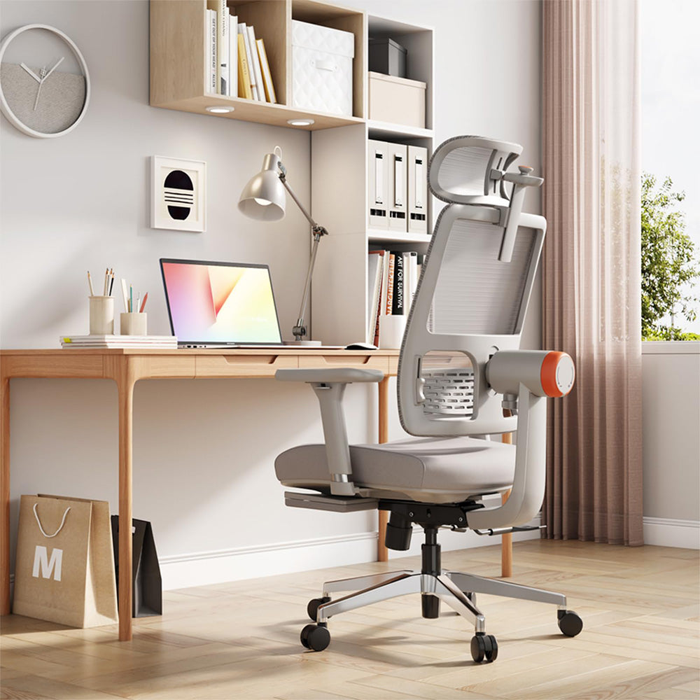 NEWTRAL MagicH-GPRO Ergonomic Chair with Footrest, Auto-Following Backrest Headrest, Adaptive Lower Back Support, Adjustable Armrest, 4 Positions to Lock - Grey