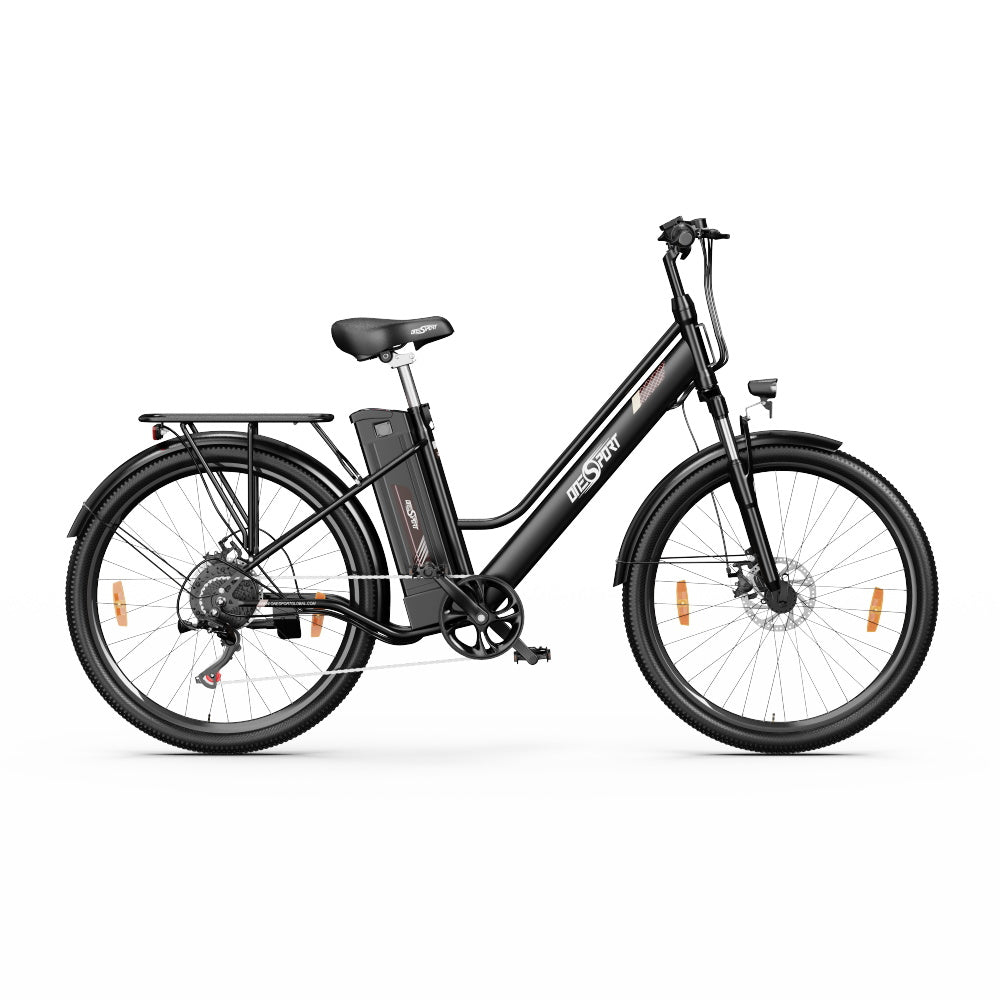 ONESPORT OT18 City Electric Bike, 26*2.35 inch wide Tires, 250W Motor 25km/h, 36V 14.4Ah Big Battery up to 100km Max Range, Shimano 7-speed, Front Shock-absorbing fork, 25 Degree Climbing Bluetooth APP - Black