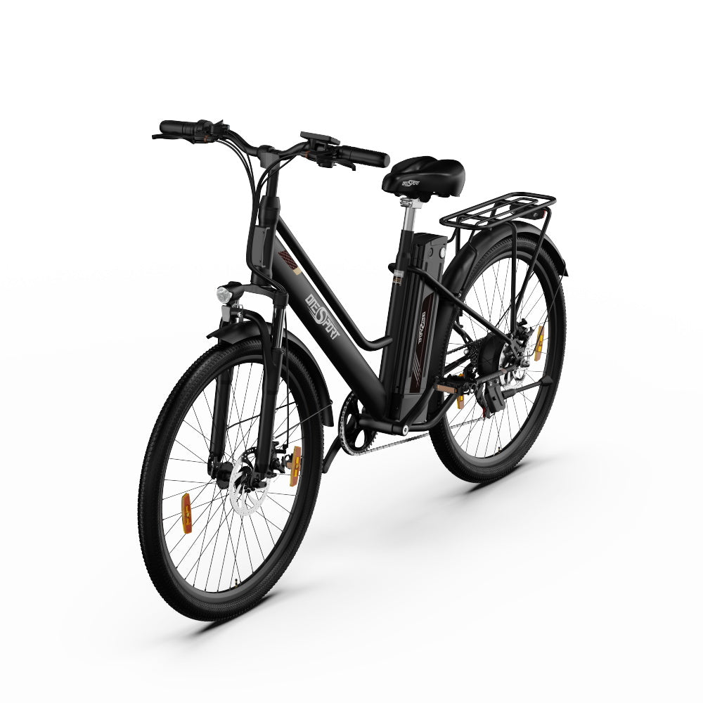 ONESPORT OT18 City Electric Bike, 26*2.35 inch wide Tires, 250W Motor 25km/h, 36V 14.4Ah Big Battery up to 100km Max Range, Shimano 7-speed, Front Shock-absorbing fork, 25 Degree Climbing Bluetooth APP - Black