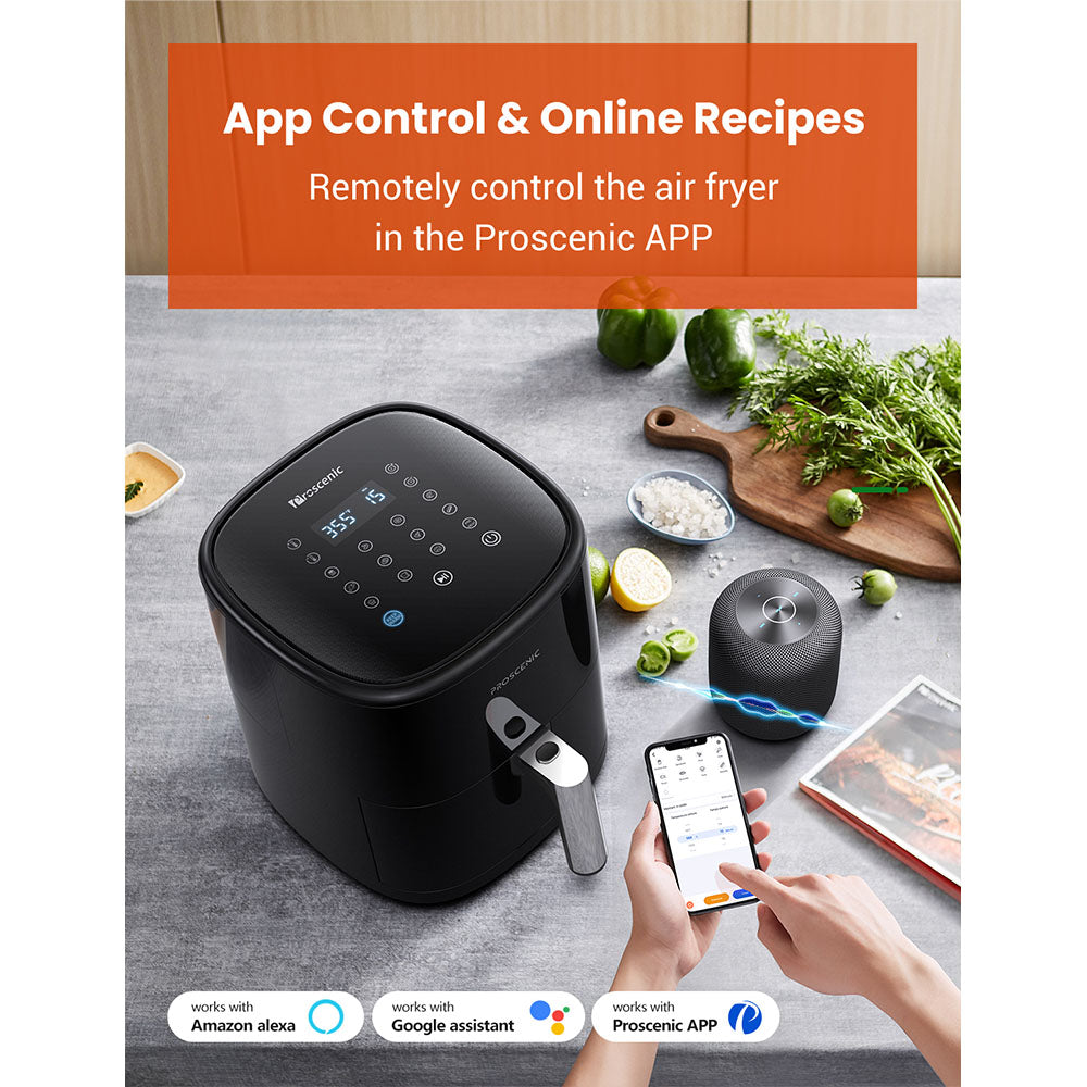 Proscenic T22 Smart Electric Air Fryer/Oil-Free/Non-stick Pan/5L Capacity /1500W/Black