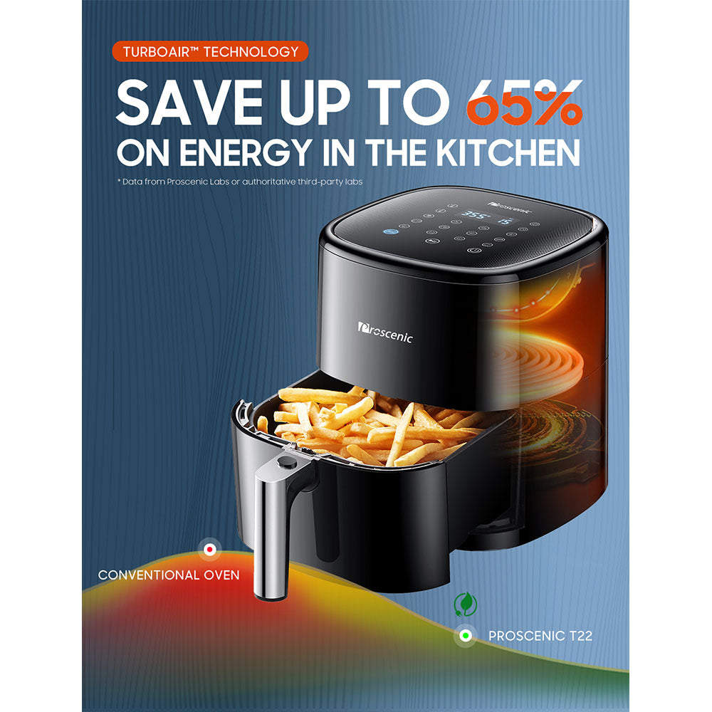 Proscenic T22 Smart Electric Air Fryer/Oil-Free/Non-stick Pan/5L Capacity /1500W/Black