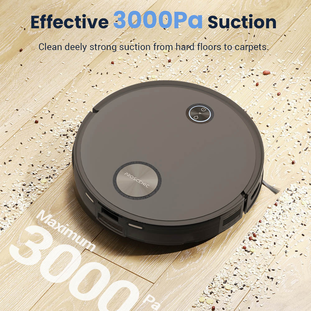 Proscenic V10 Robot Vacuum Cleaner 3 In 1 Vacuuming Sweeping and Mopping 3000pa Vibrating Mopping System LDS Navigation 240ml Dust Bin 2600mAh Battery 120Mins Runtime Smart APP & Alexa Control - Black