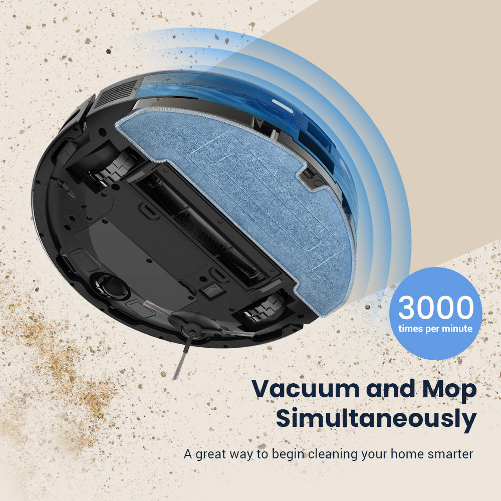 Proscenic V10 Robot Vacuum Cleaner 3 In 1 Vacuuming Sweeping and Mopping 3000pa Vibrating Mopping System LDS Navigation 240ml Dust Bin 2600mAh Battery 120Mins Runtime Smart APP & Alexa Control - Black